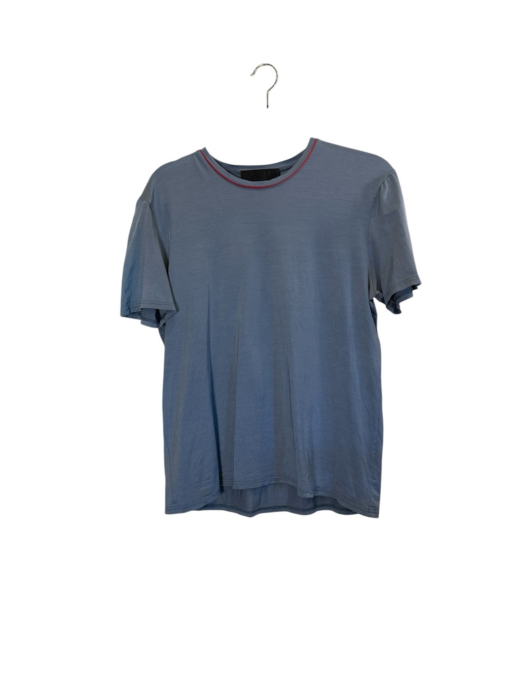 Prada Men’s Blue Nylon Short-Sleeve Crewneck Tee with Red Trim Sz L